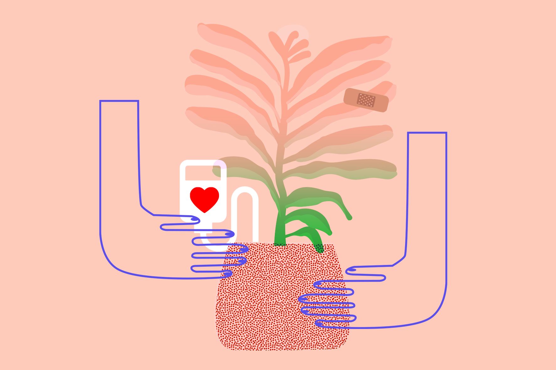 grafika | doniczka, roślina i ręce